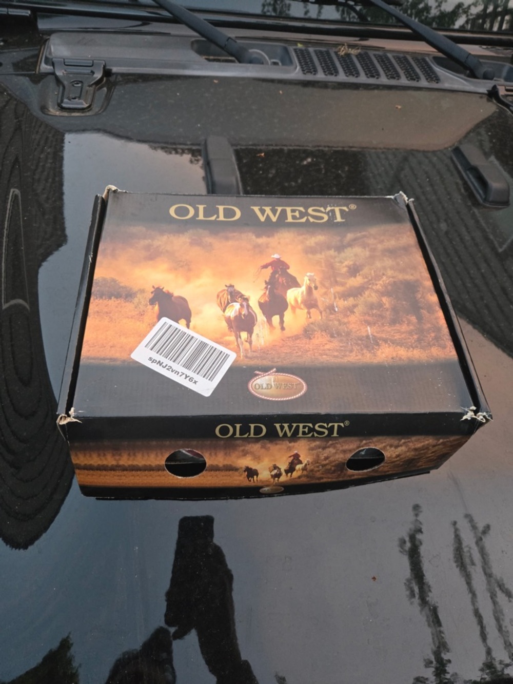 OLD WEST Black and Brown Decorative Cowboy Box with Horse Scene